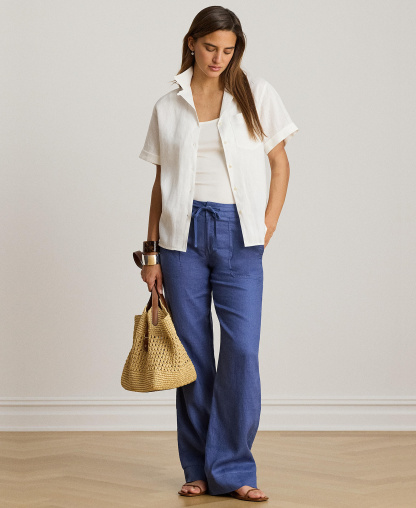 Lauren Ralph Lauren Women's Linen Short-Sleeve Camp Shirt - White