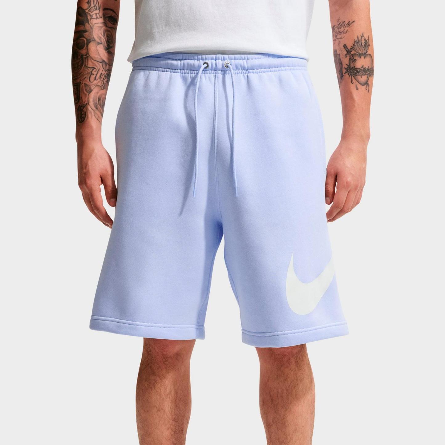 Men's Nike Club Fleece Swoosh Graphic Shorts - Hydrogen Blue/Hydrogen Blue/White