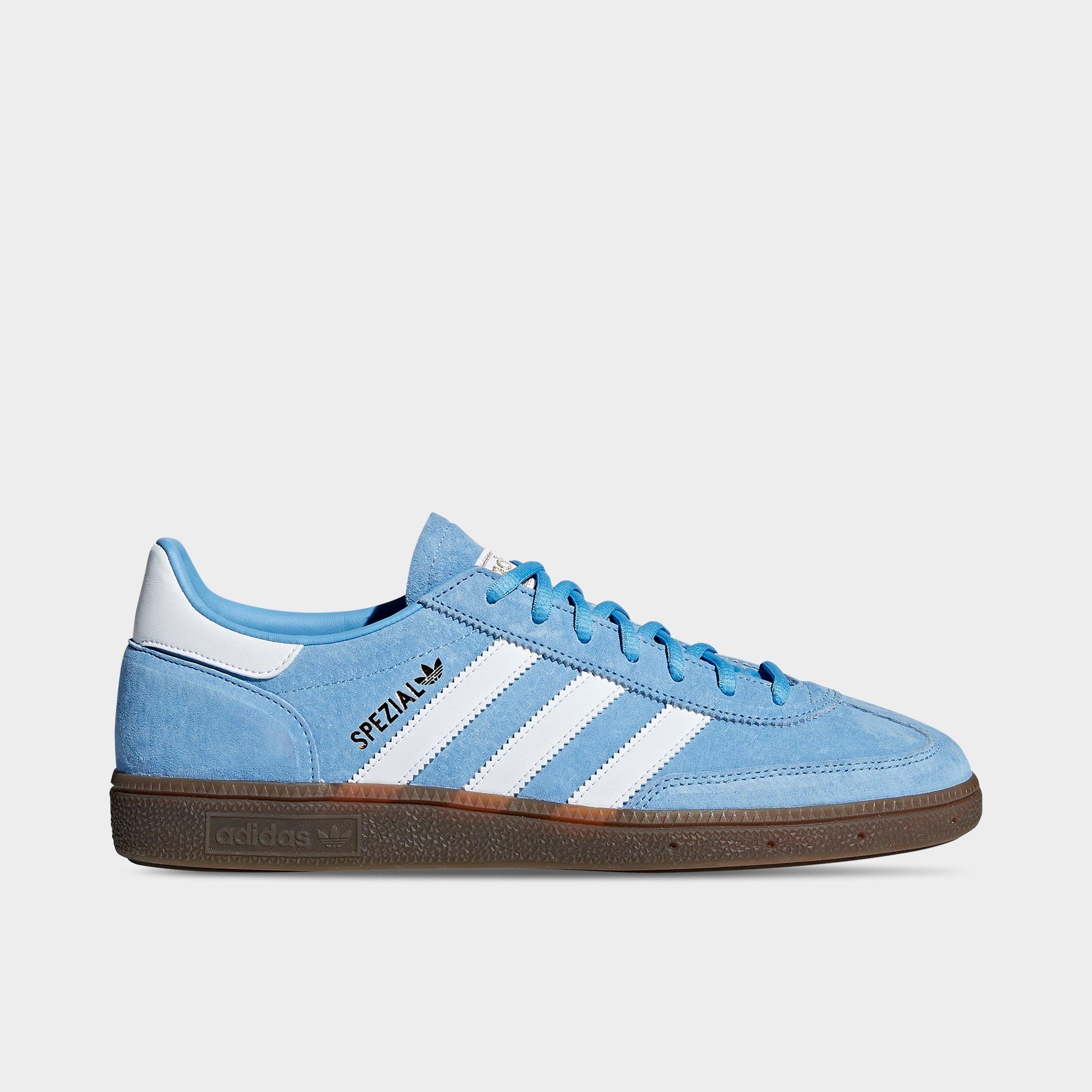 Men's adidas Originals Handball Spezial Casual Shoes - Part 1 - Light Blue/White/Gum - Left shoe facing left. Outside of the shoe.