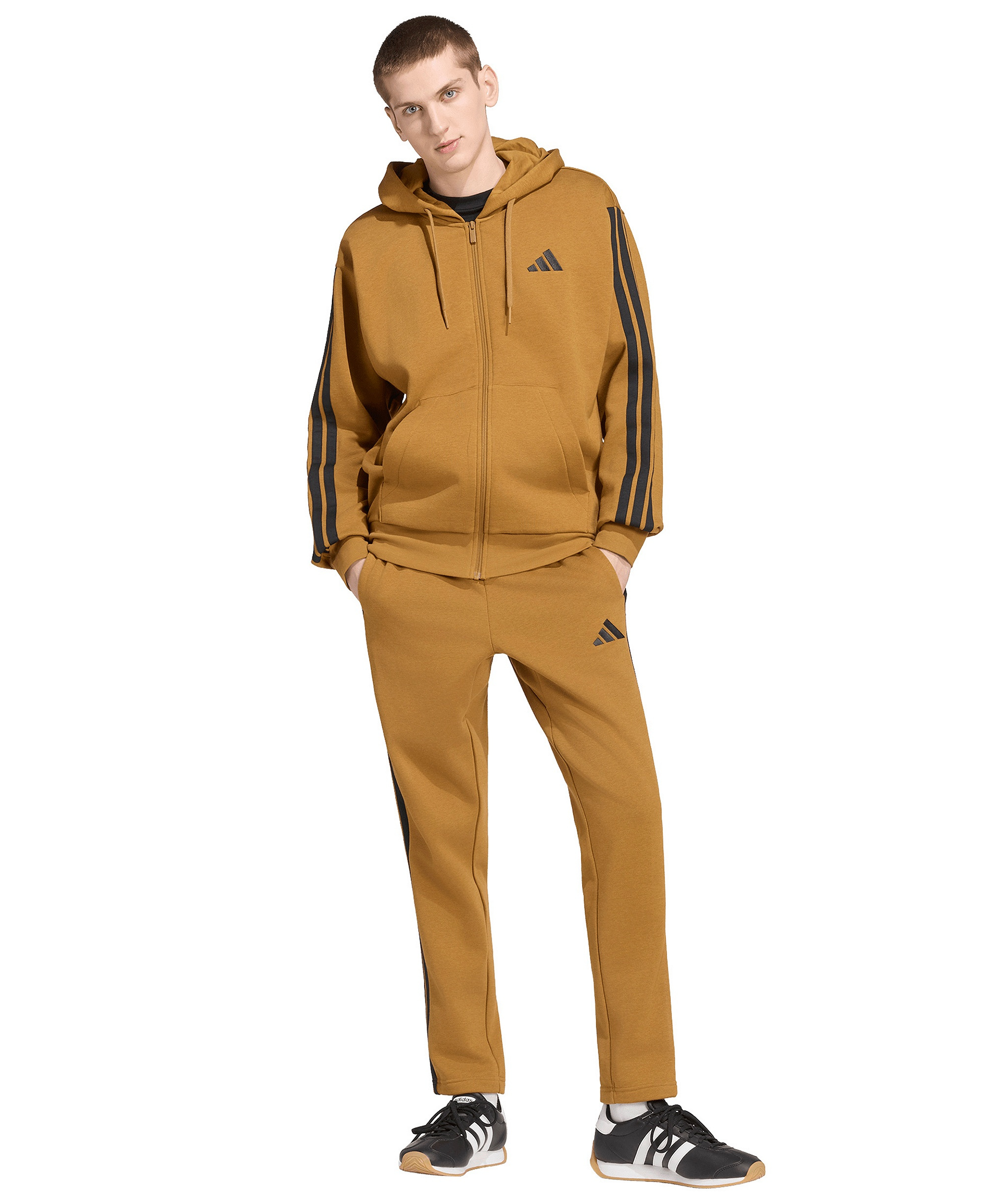 adidas Men's Essentials 3-Stripes Regular Open Hem Fleece Pants - Bronze strata