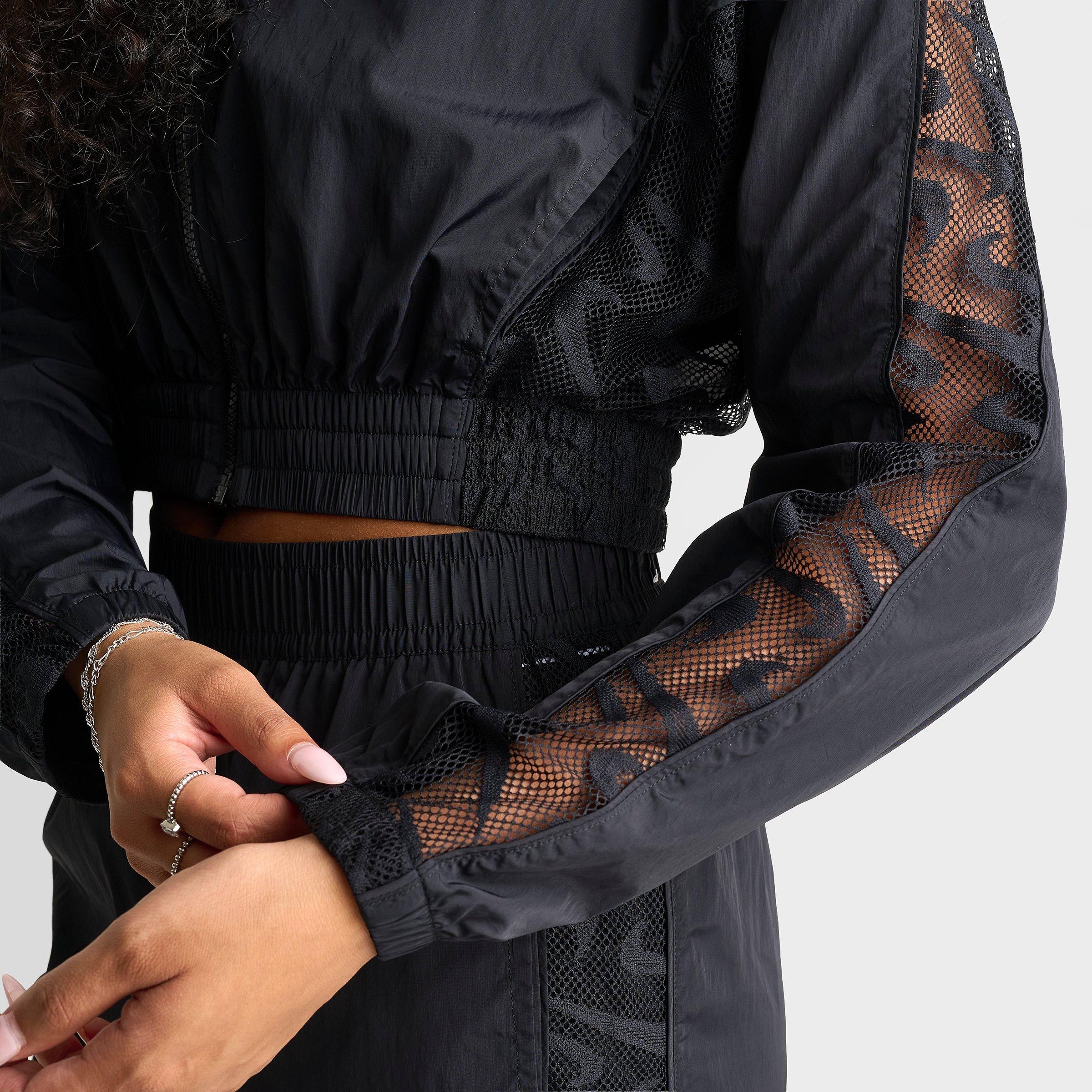 Women's Nithtke Sportswear Lace Cropped Full-Zip Track Jacket - Black/Black/White