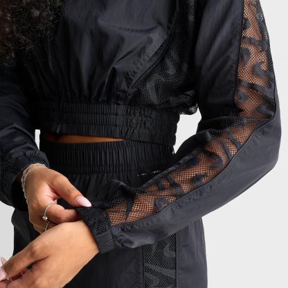 Women's Nithtke Sportswear Lace Cropped Full-Zip Track Jacket - Black/Black/White