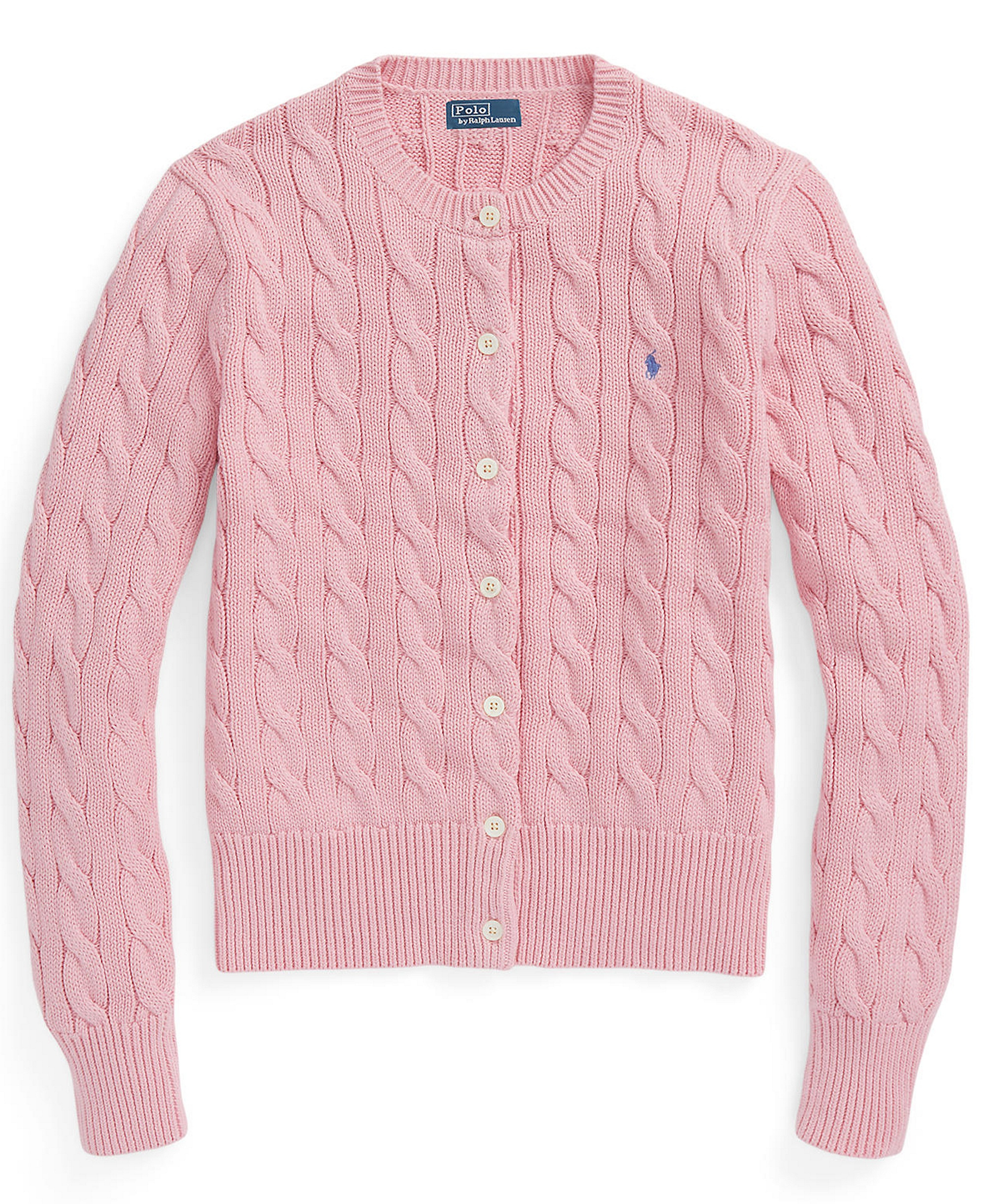 Polo Ralph Lauren Women's Cable-Knit Cotton Crewneck Cardigan Sweater - Carmel Pink