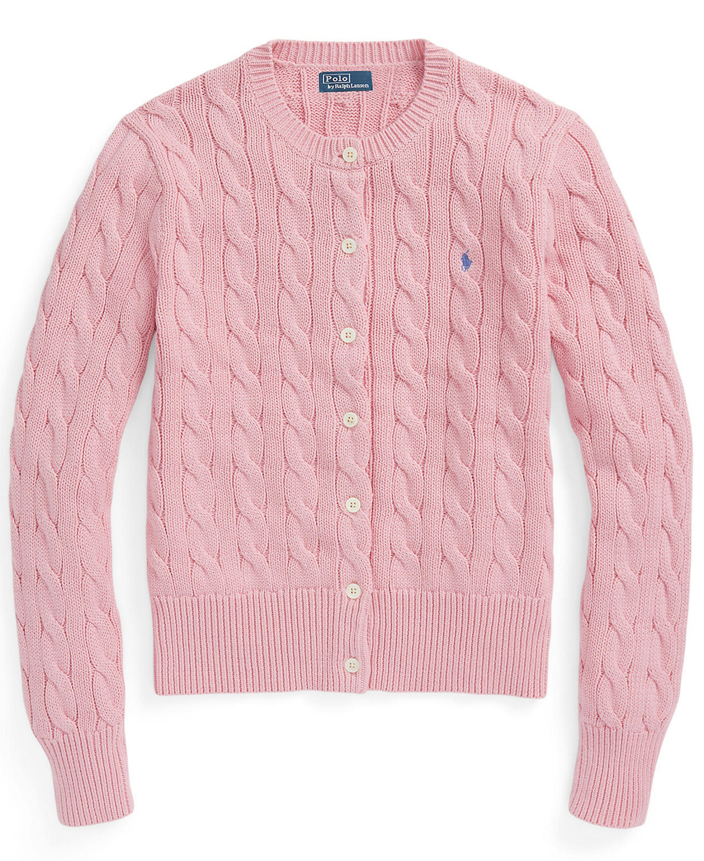 Polo Ralph Lauren Women's Cable-Knit Cotton Crewneck Cardigan Sweater - Carmel Pink