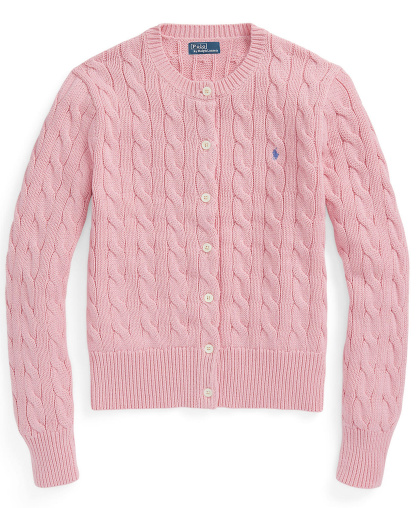 Polo Ralph Lauren Women's Cable-Knit Cotton Crewneck Cardigan Sweater - Carmel Pink