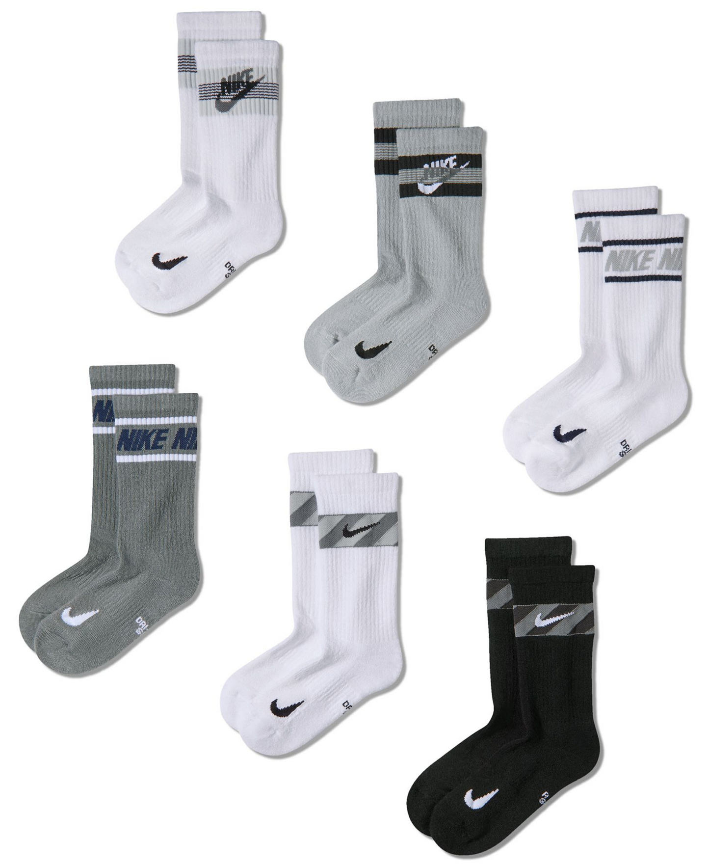 Nike Everyday Kids' Cushioned Crew Socks, 6-Pack - Gray/Multi-Color