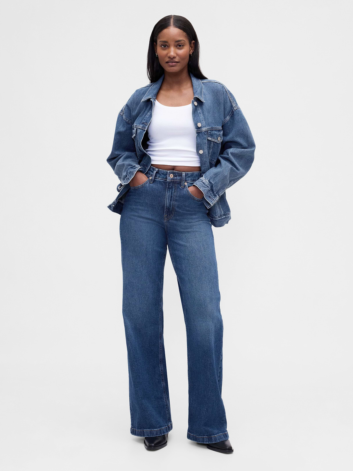 Curvy High Rise Stride Wide-Leg Jeans - Dark indigo
