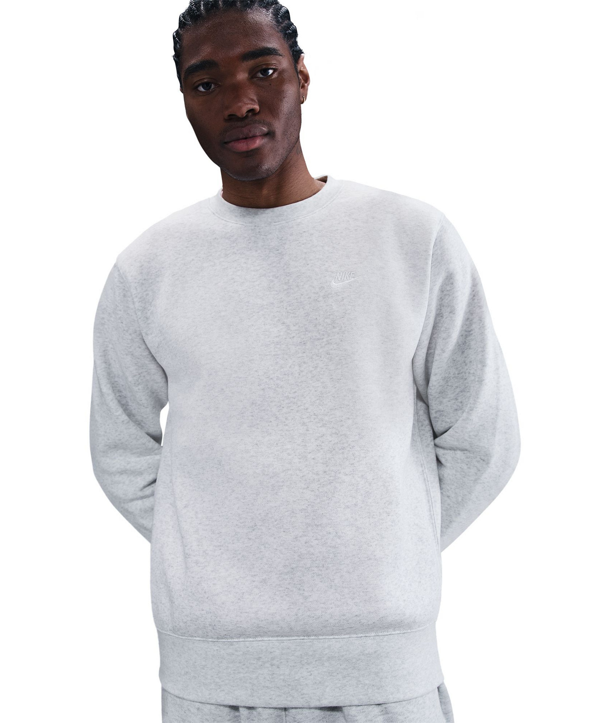 Nike Men's Club Fleece Crewneck Logo Sweatshirt - Birch Heather/White