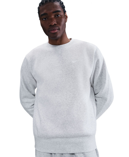 Nike Men's Club Fleece Crewneck Logo Sweatshirt - Birch Heather/White