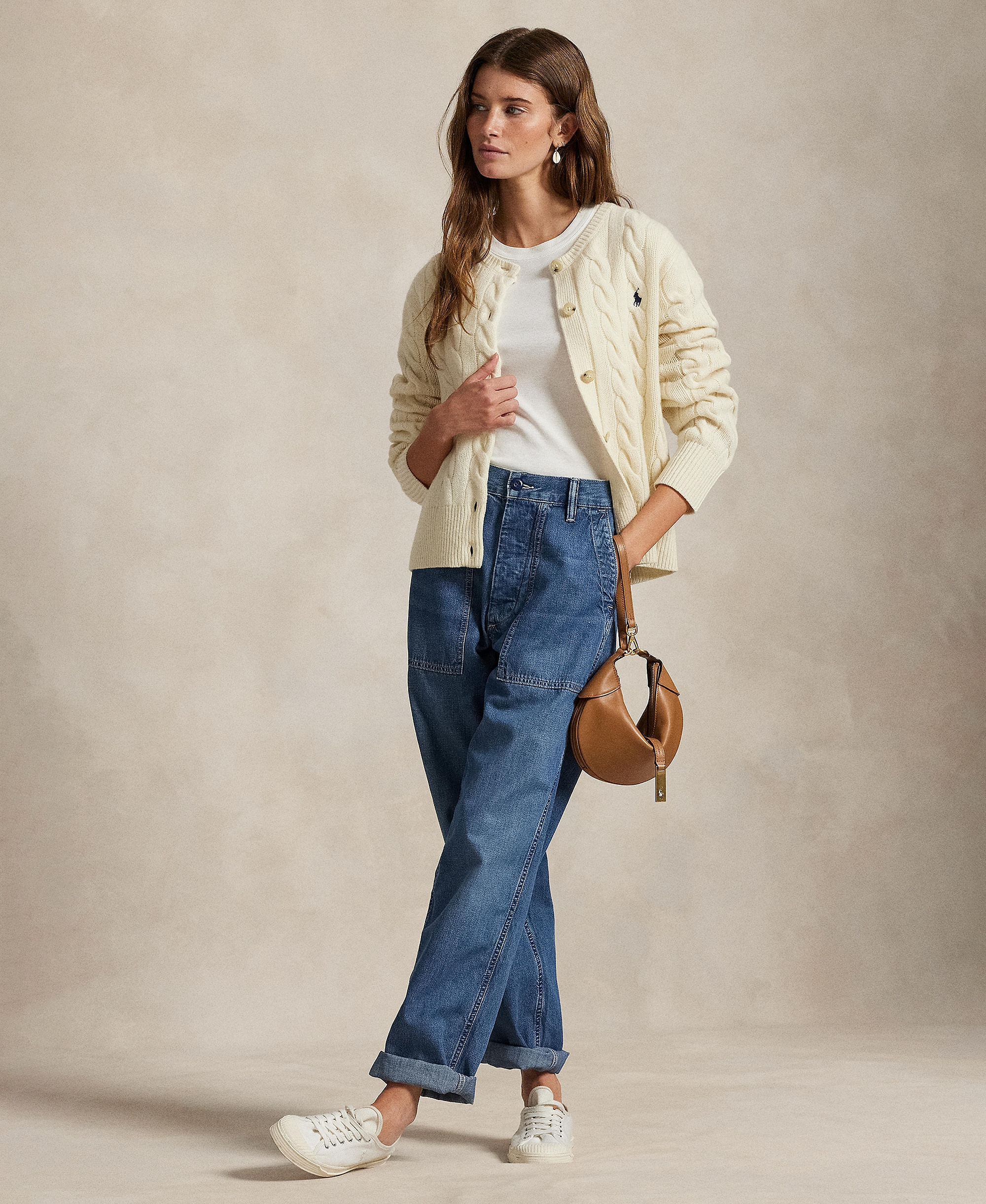 Polo Ralph Lauren Women's Cable-Knit Wool-Cashmere Cardigan Sweater - Authentic Cream