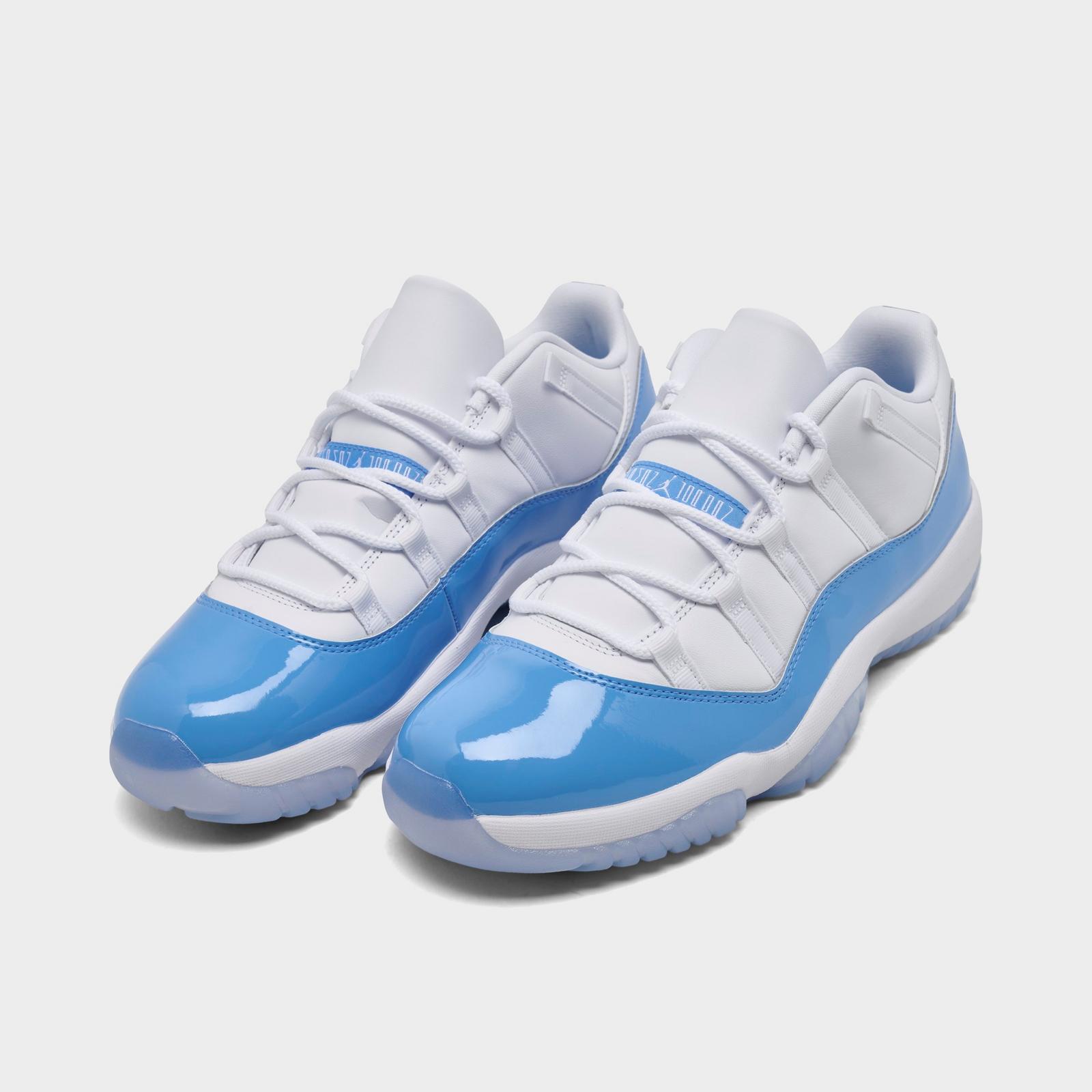 Men's Air Jordan Retro 11 Low Basketball Shoes - White/University Blue/Black - Left shoe facing left. Outside of the shoe. - view 2