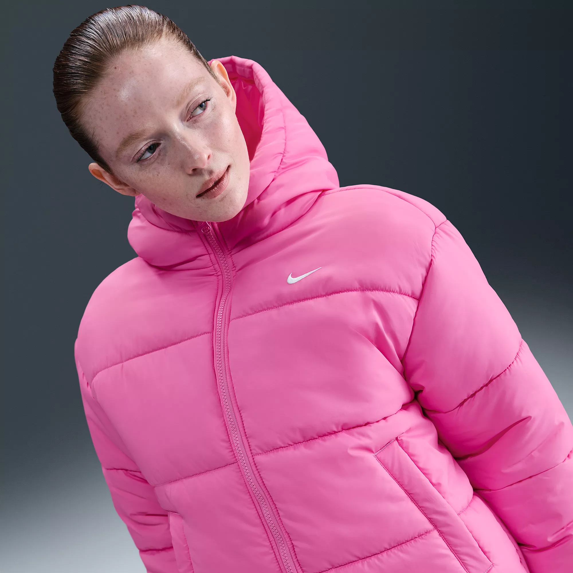 Nike Women's Sportswear Classic Puffer Therma-FIT Loose Hooded Jacket — Playful Pink