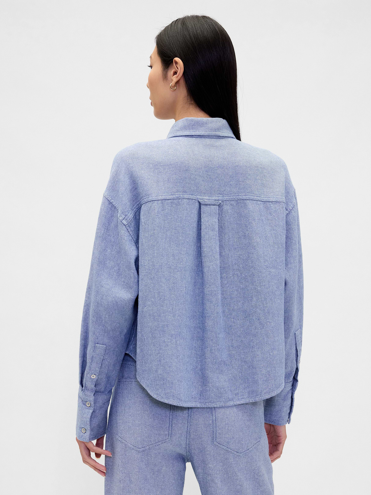 Linen-Cotton Oversized Shirt - Blue chambray