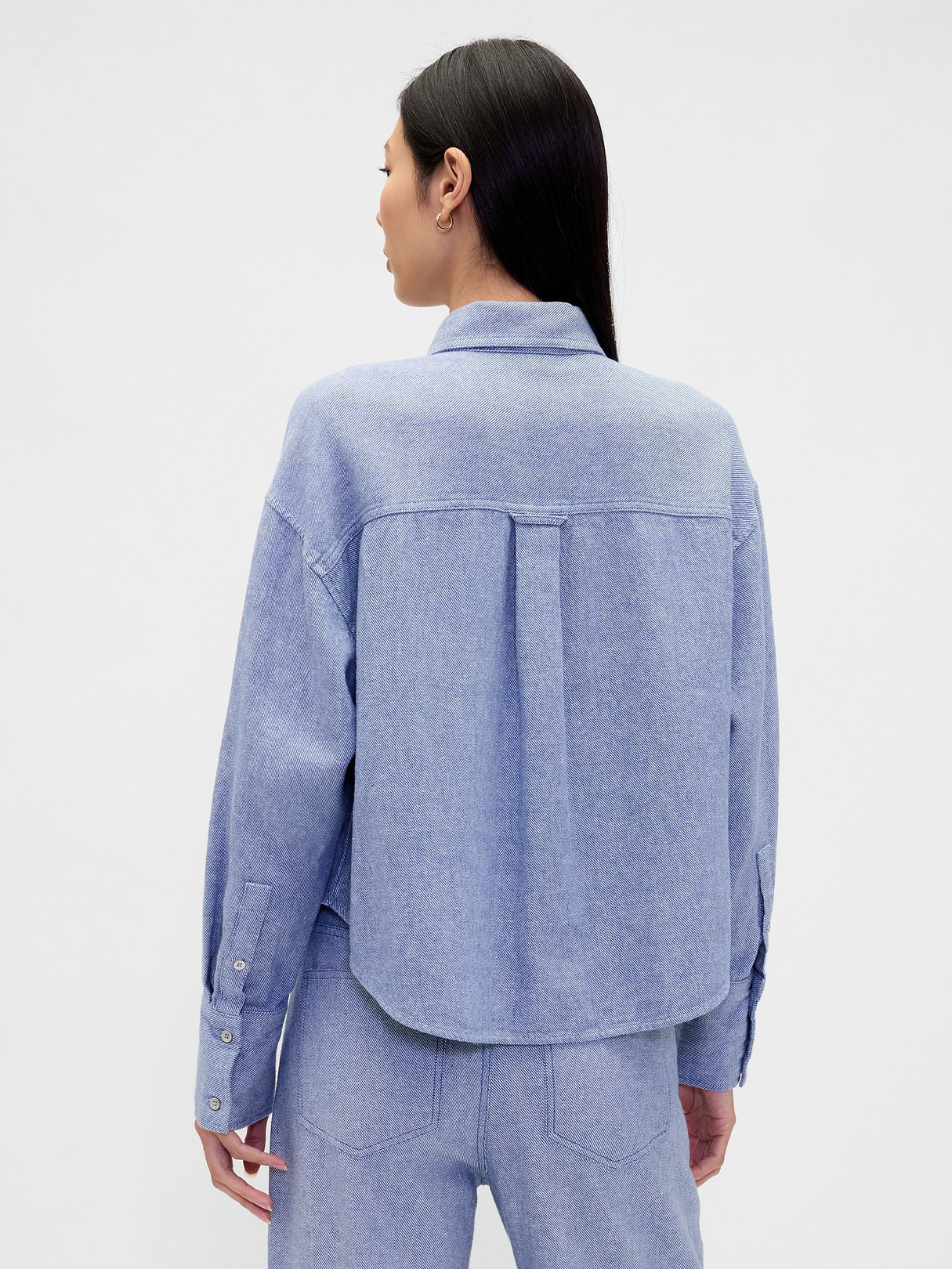Linen-Cotton Oversized Shirt - Blue chambray