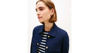 Tommy Hilfiger Women's Ponte Knit Band Collar Jacket - Dark Night Navy