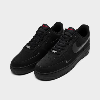 Men's Nithtke Air Force 1 '07 LV8 Casual Shoes - Part 3 - Black/Black/Dark Smoke Grey/University Red - Both shoes facing left