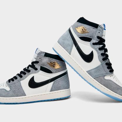Men's Air Jordan Retro 1 High OG Casual Shoes - Cool Grey/Black/Sail/Game Royal/White - view 3