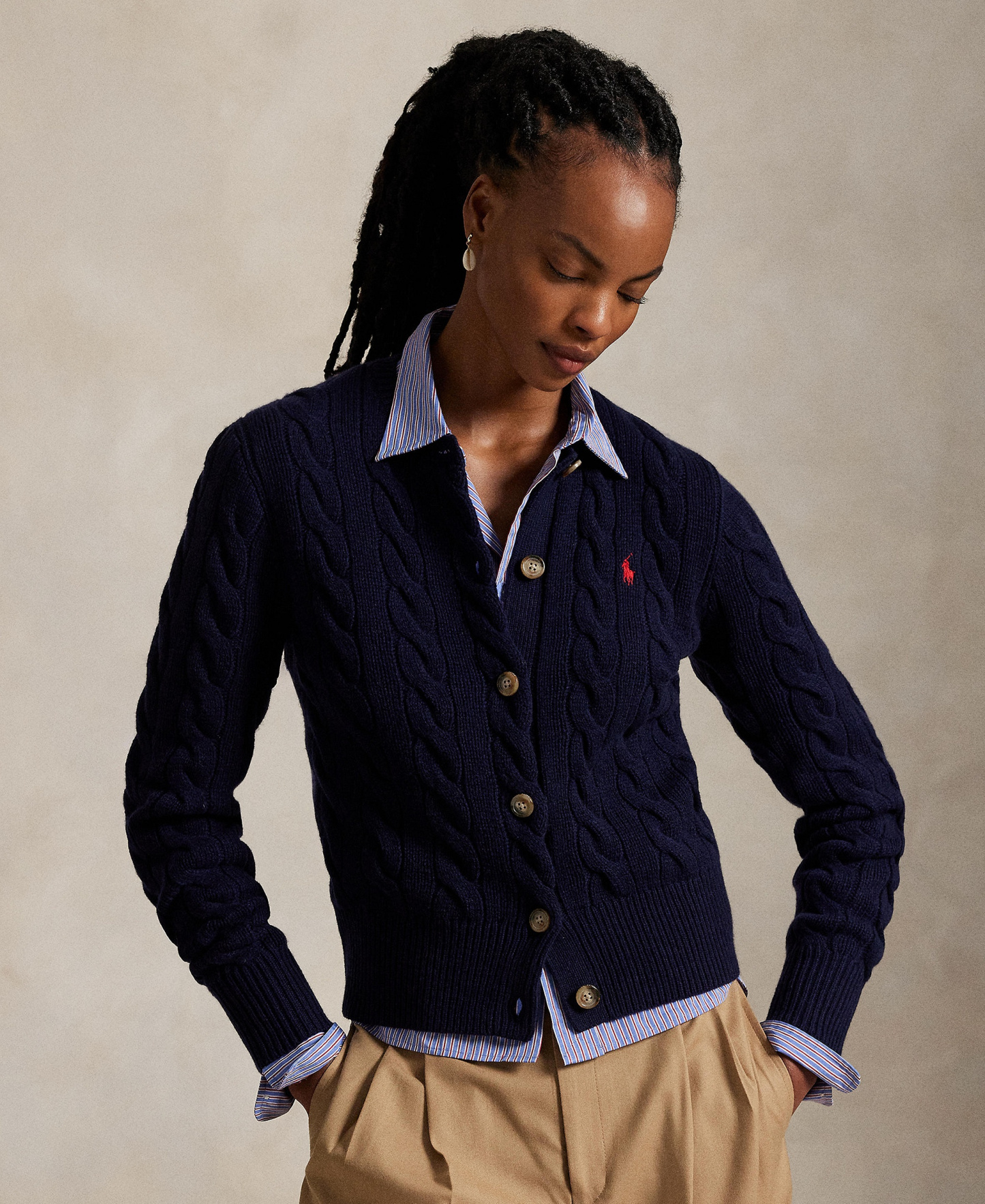 Polo Ralph Lauren Women's Cable-Knit Wool-Cashmere Cardigan Sweater - Hunter Navy