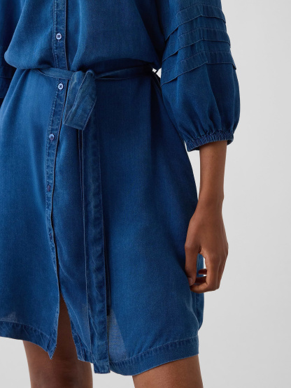 Denim Tie-Waist Mini Shirtdress - Medium wash