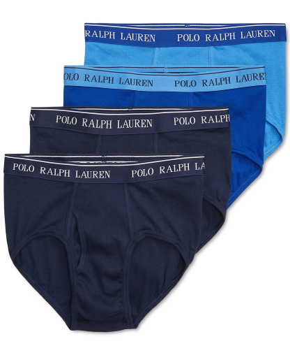 Polo Ralph Lauren Men's 4-Pack Classic-Fit Mid-Rise Briefs - Aerial Blue / Rugby Royal / Cruise Navy