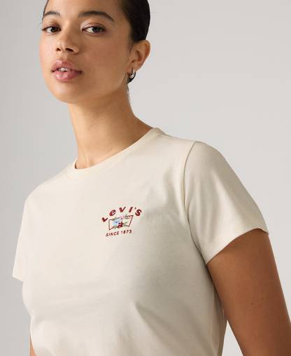 Levi's Women's Perfect Graphic Logo Cotton T-Shirt - Runa Bw Embroidery Egret