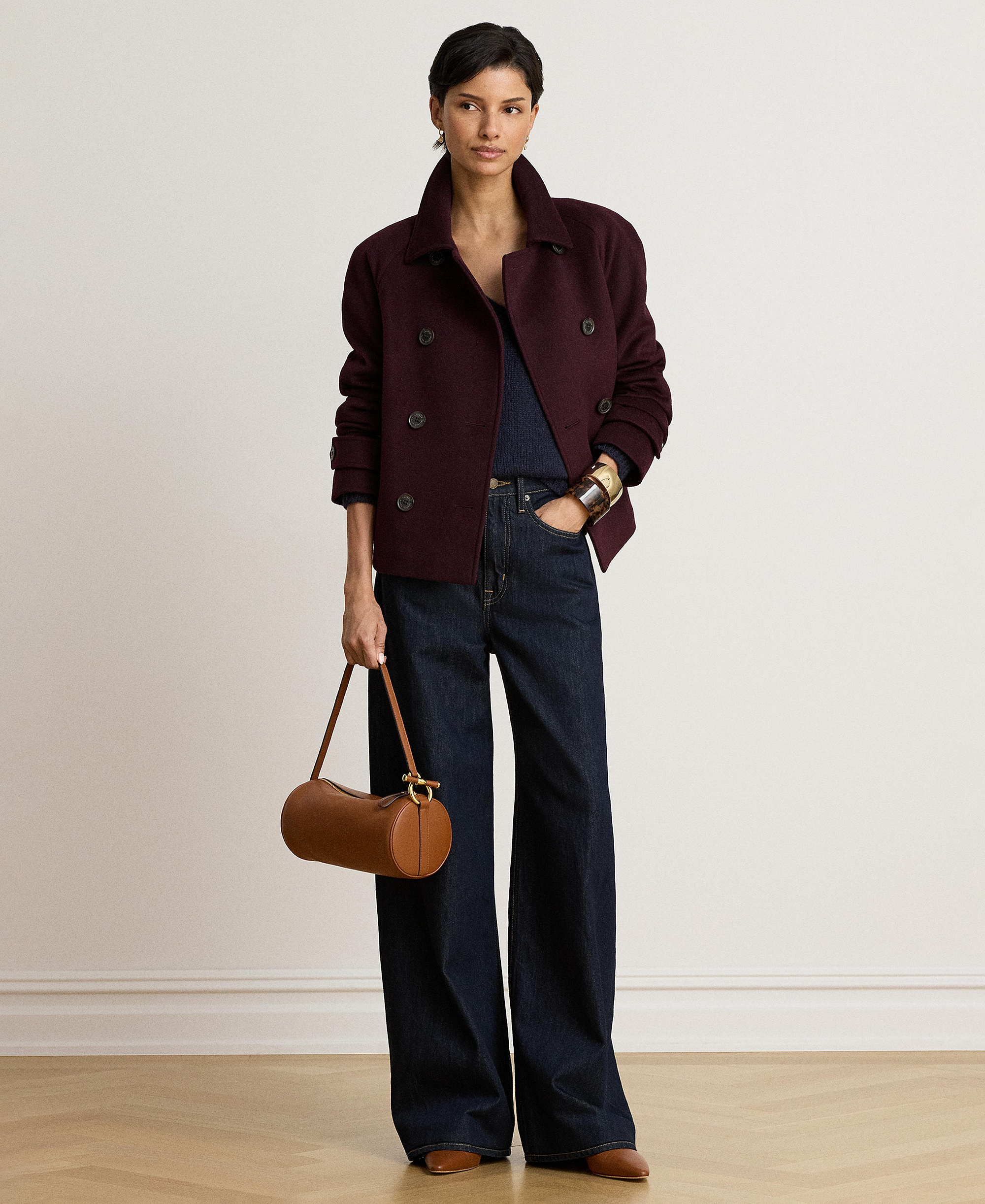 Lauren Ralph Lauren Women's Short Double Breasted Wool Coat - Pinot Noir
