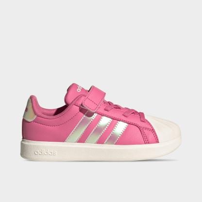 Girls' Little Kids' adidas Streettalk Stretch Lace Hook-And-Loop Casual Shoes - Pink Fusion/White/Wonder Quartz - Left shoe facing left. Outside of the shoe.