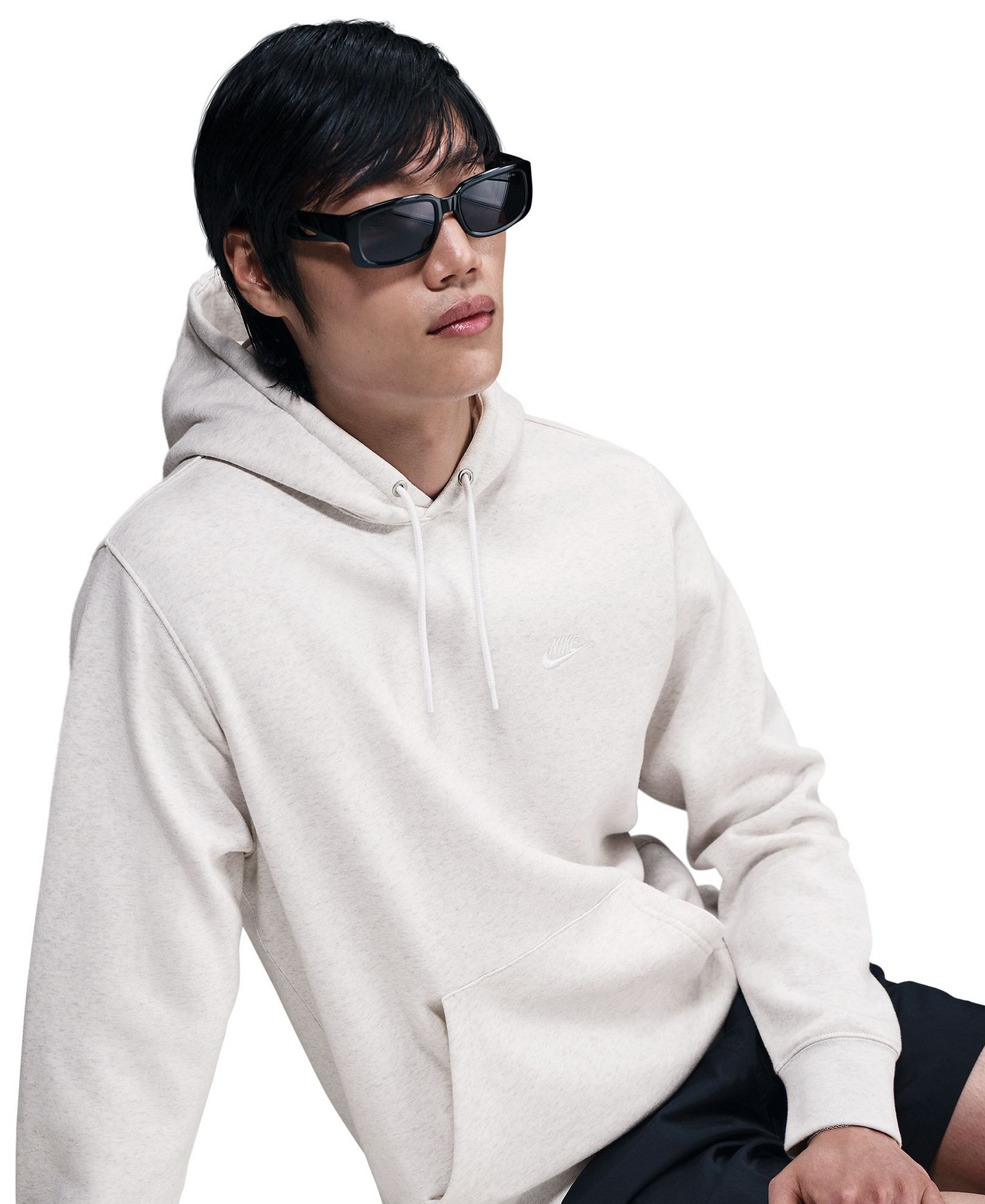 Nike Men's Club Pullover Fleece Hoodie Logo - Birch Heather/White