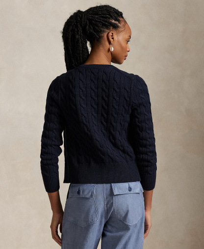 Polo Ralph Lauren Women's Cable-Knit Cotton Crewneck Cardigan Sweater - Hunter Navy