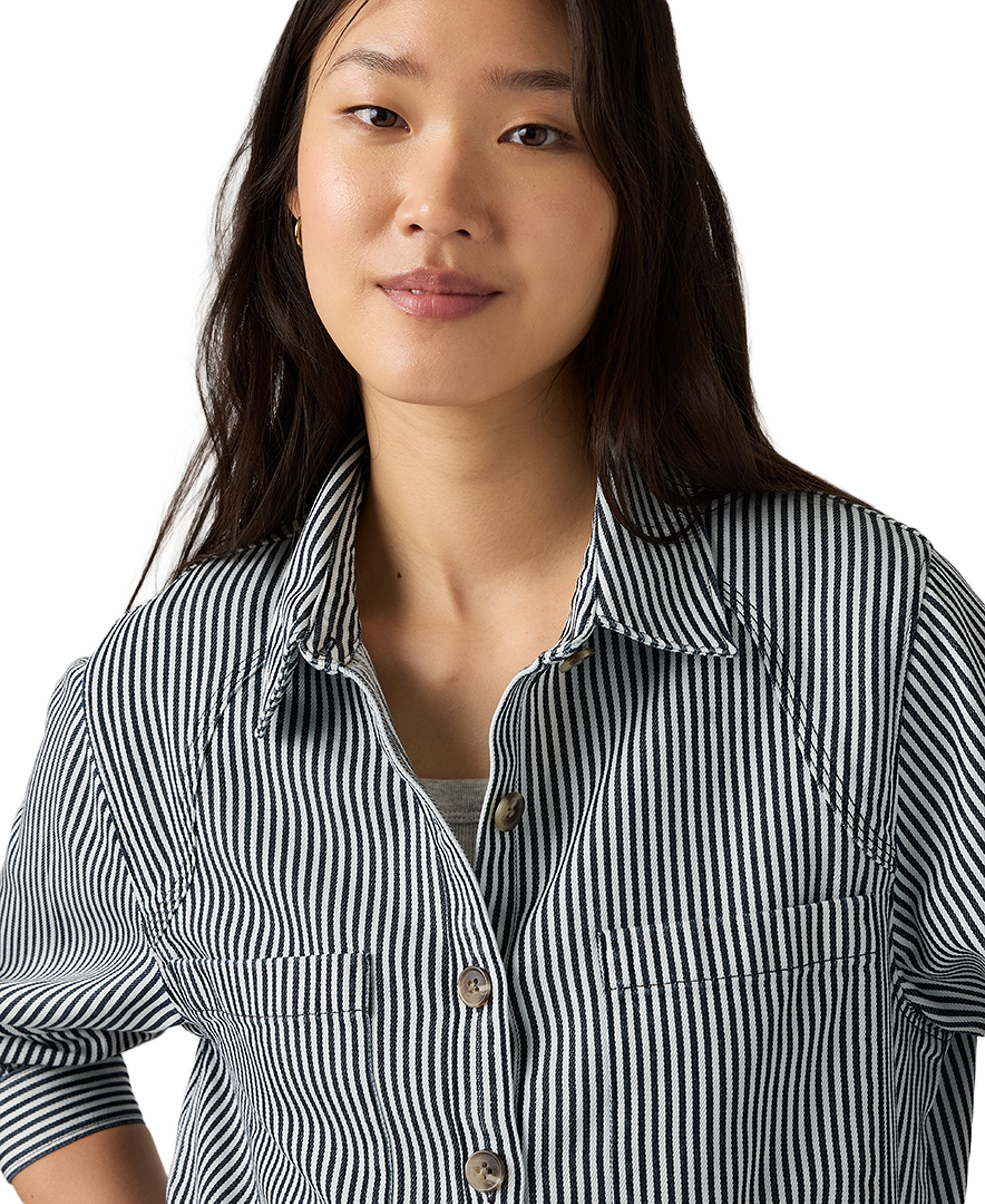 Levi's Women's Long-Sleeve Utility Crop Top - Afia Railroad Stripe Indigo