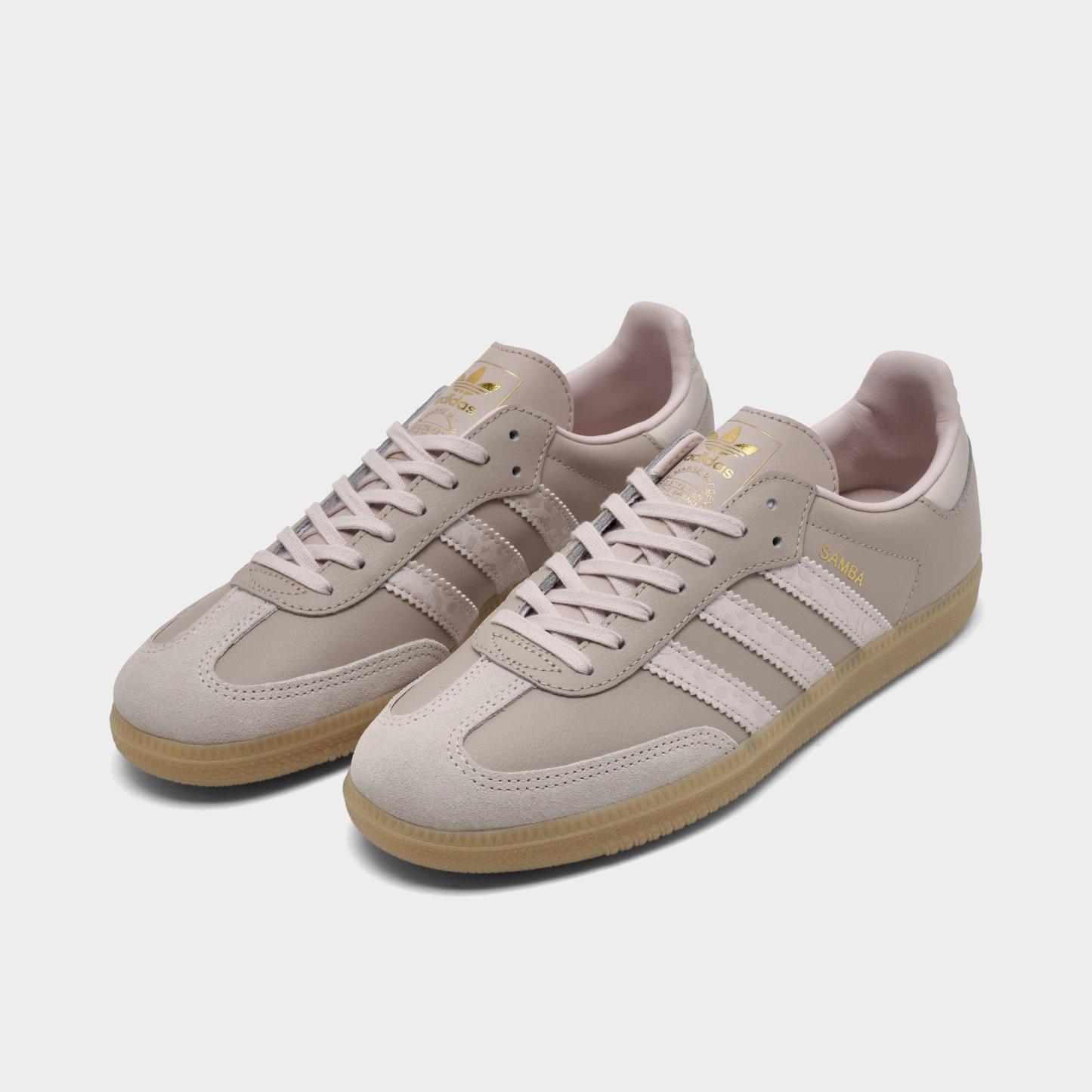 Big Kids' adidas Originals Samba OG Casual Shoes - Part 2 - Wonder Taupe/Putty Mauve/Gold Metallic - Both shoes facing left