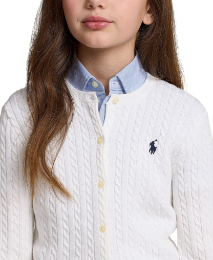 Polo Ralph Lauren Girls' 7-16 Cable-Knit Cotton Cardigan - Bright White