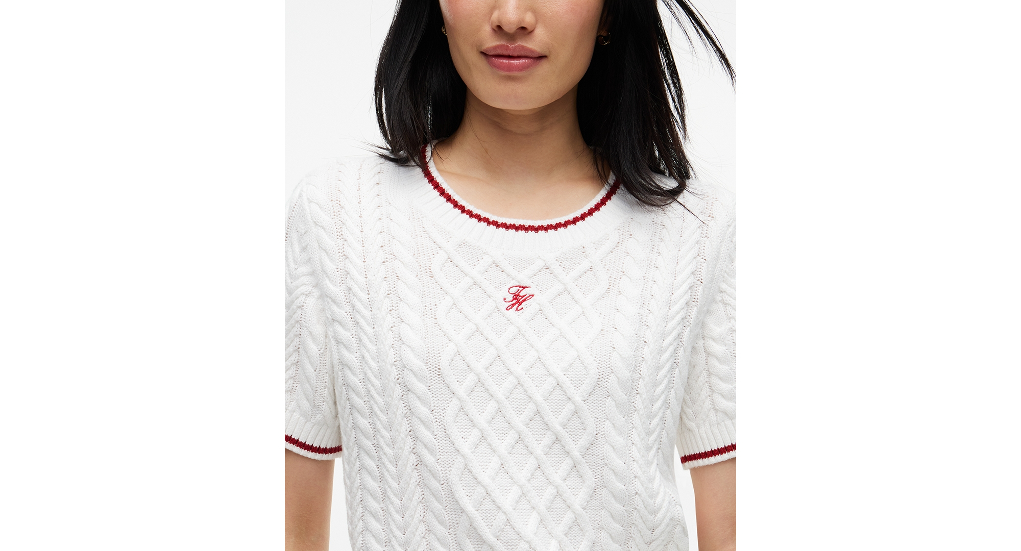 Tommy Hilfiger Women's Heritage Cable-Knit Short-Sleeve Sweater - Ecru