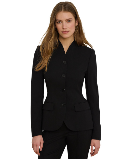 Lauren Ralph Lauren Women's Stretch Lightweight Curved Stand Collar Blazer - Black