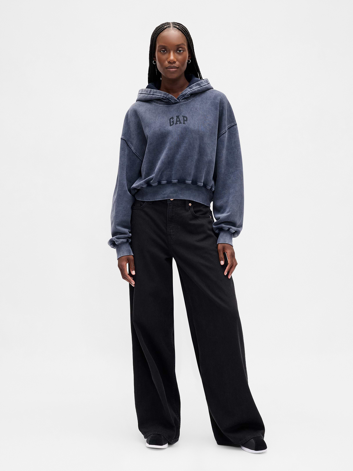 VintageSoft Crop Logo Hoodie - Tapestry navy blue wash
