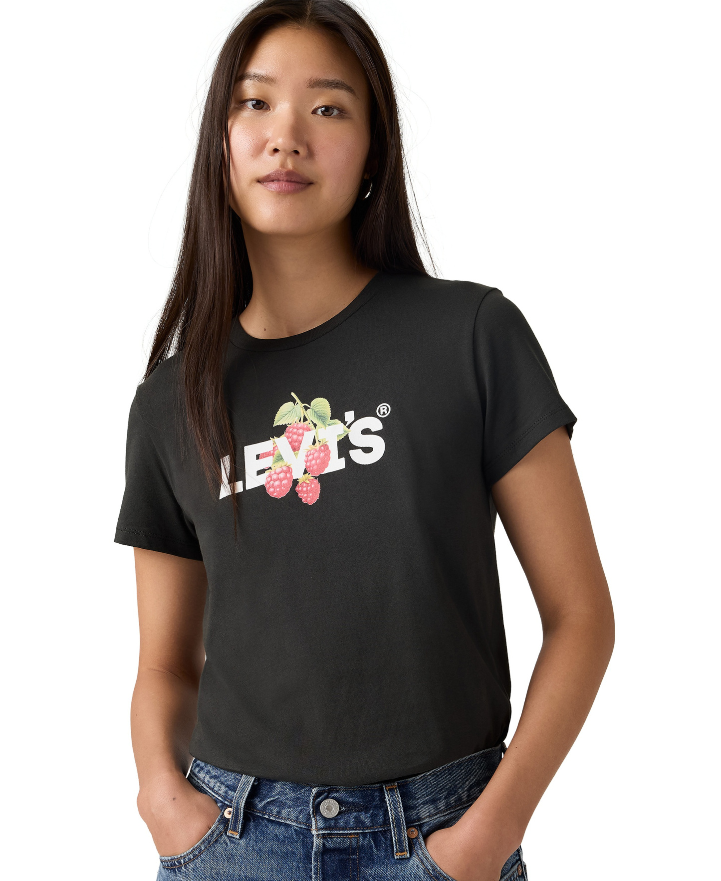 Levi's Women's Perfect Graphic Logo Cotton T-Shirt - Raspberry Hl Logo Pirate Black
