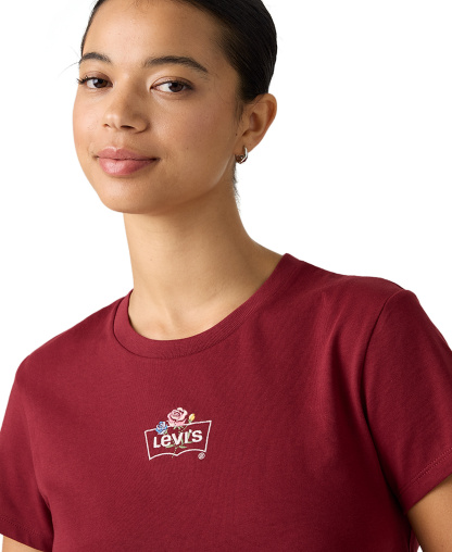 Levi's Women's Perfect Graphic Logo Cotton T-Shirt - Emb Rose Bw Warm Cabernet
