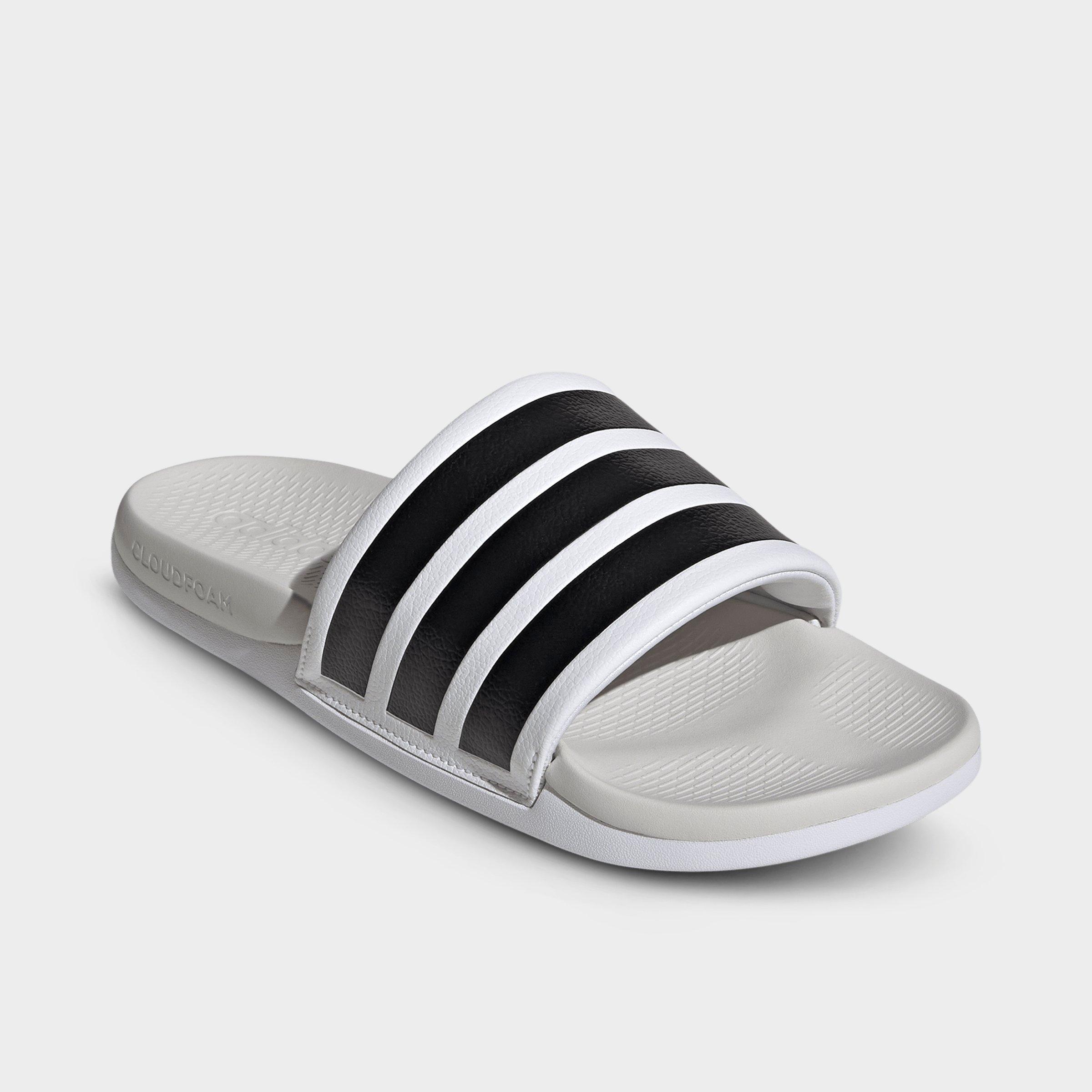 Women's adidas Adilette Comfort 2.0 Slide Sandals - Cloud White/Core Black/Crystal White - Both shoes facing left