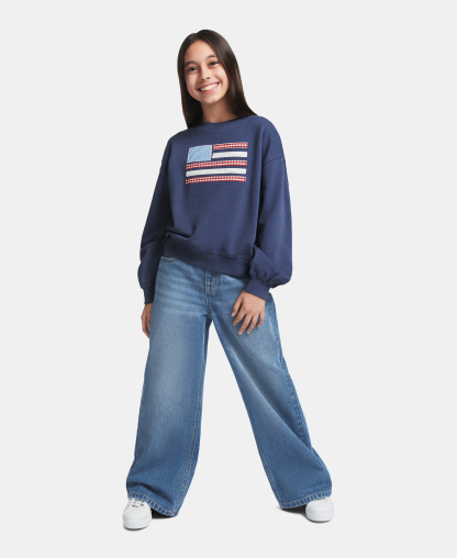 Tommy Hilfiger Girls' 7-16 Embroidered Long-Sleeve Sweatshirt - Blueberry