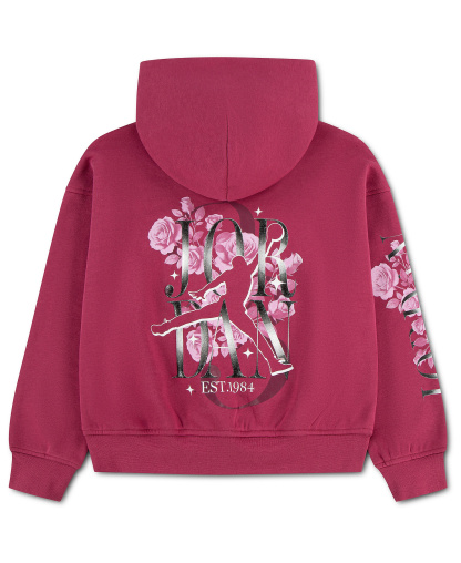 Jordan Girls' 7-16 Floral Stack Pullover Hoodie - Sweet Beet