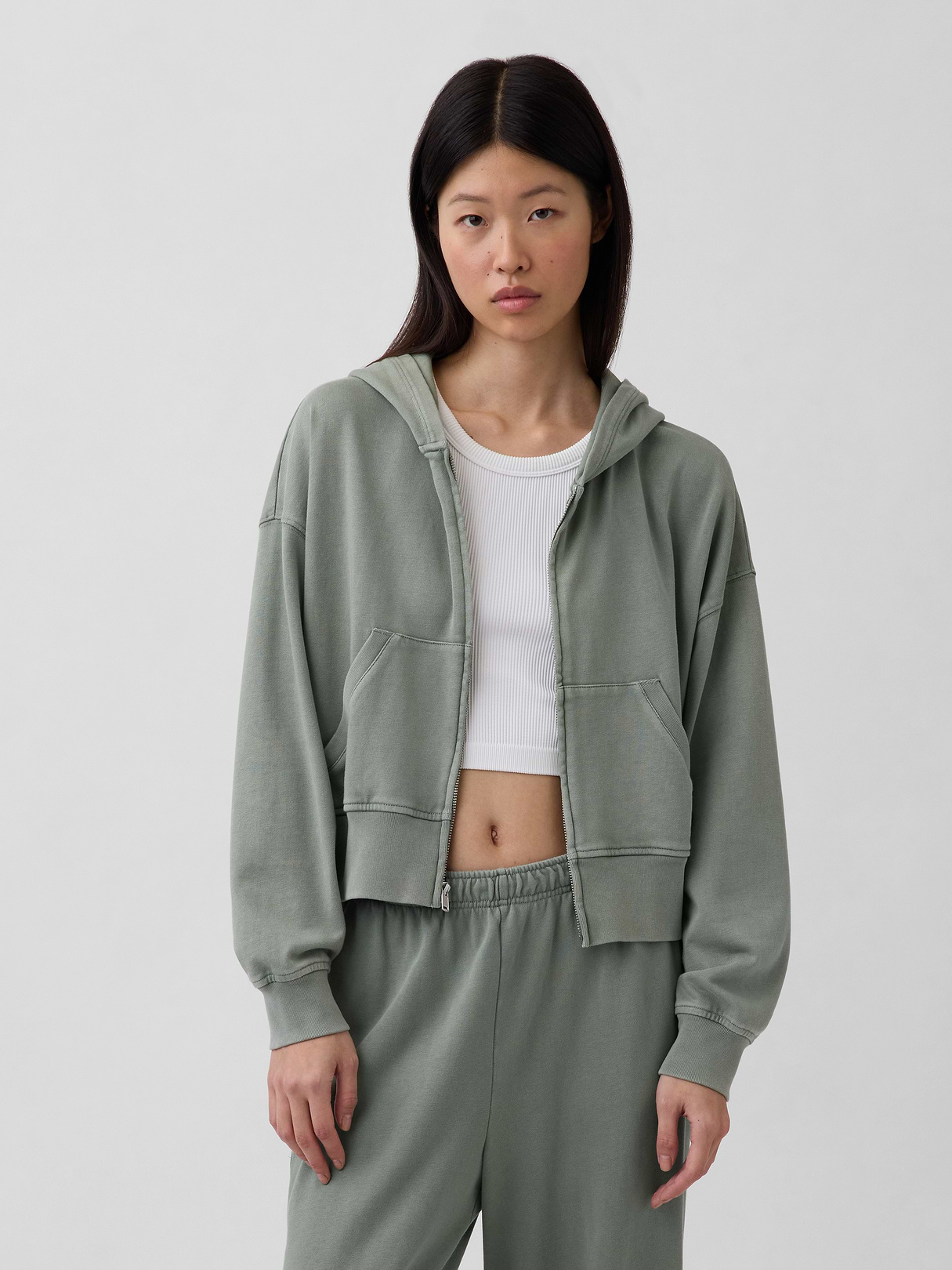 VintageSoft Terry Oversized Wedge Zip Hoodie - Gasoline green