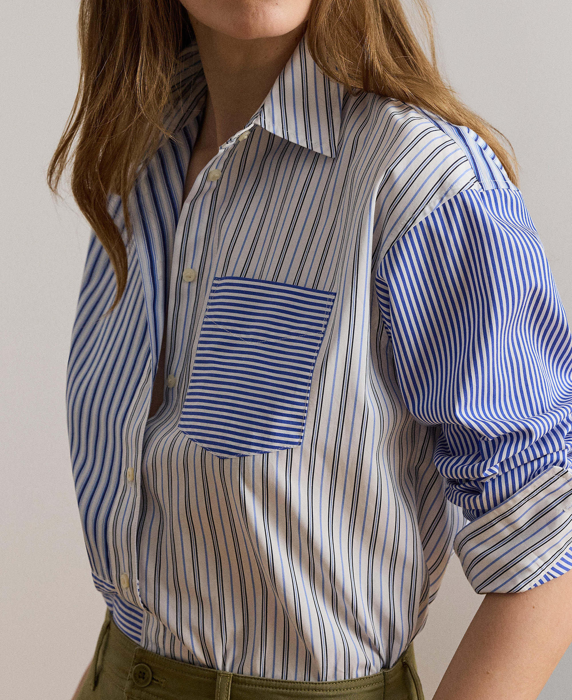 Lauren Ralph Lauren Women's Spread Collar Striped Broadcloth Shirt - Blue/White Multi