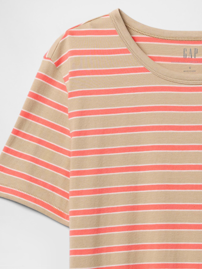Organic Cotton VintageSoft T-Shirt - Coral pink and khaki tan stripe