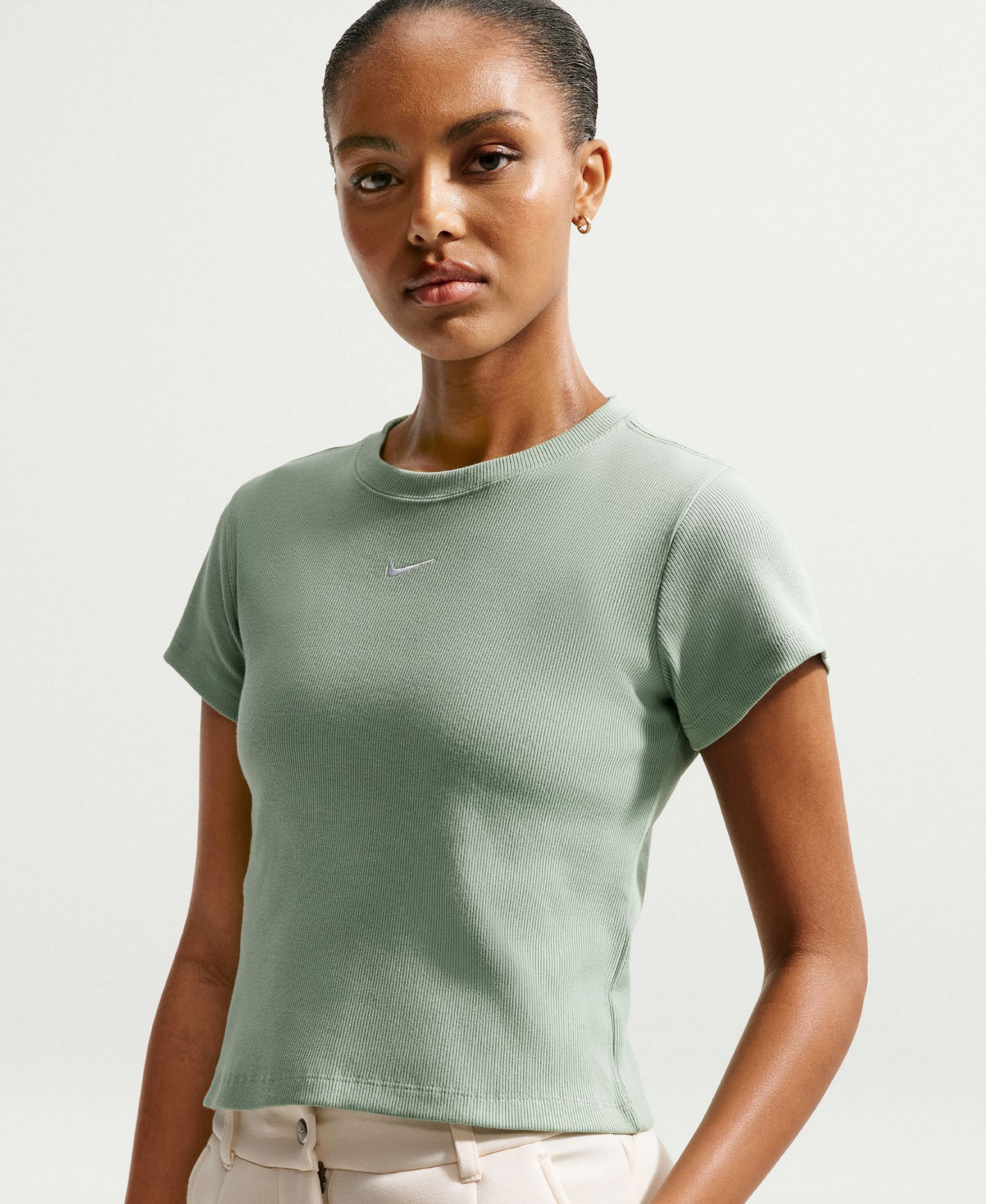 Nike Women's Sportswear Tight Ribbed Short-Sleeve T-Shirt - Steam