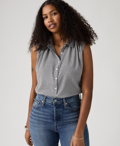 Levi's Women's Londynn Point Collar Relaxed-Fit Top - Patricia Check Anthracite Night