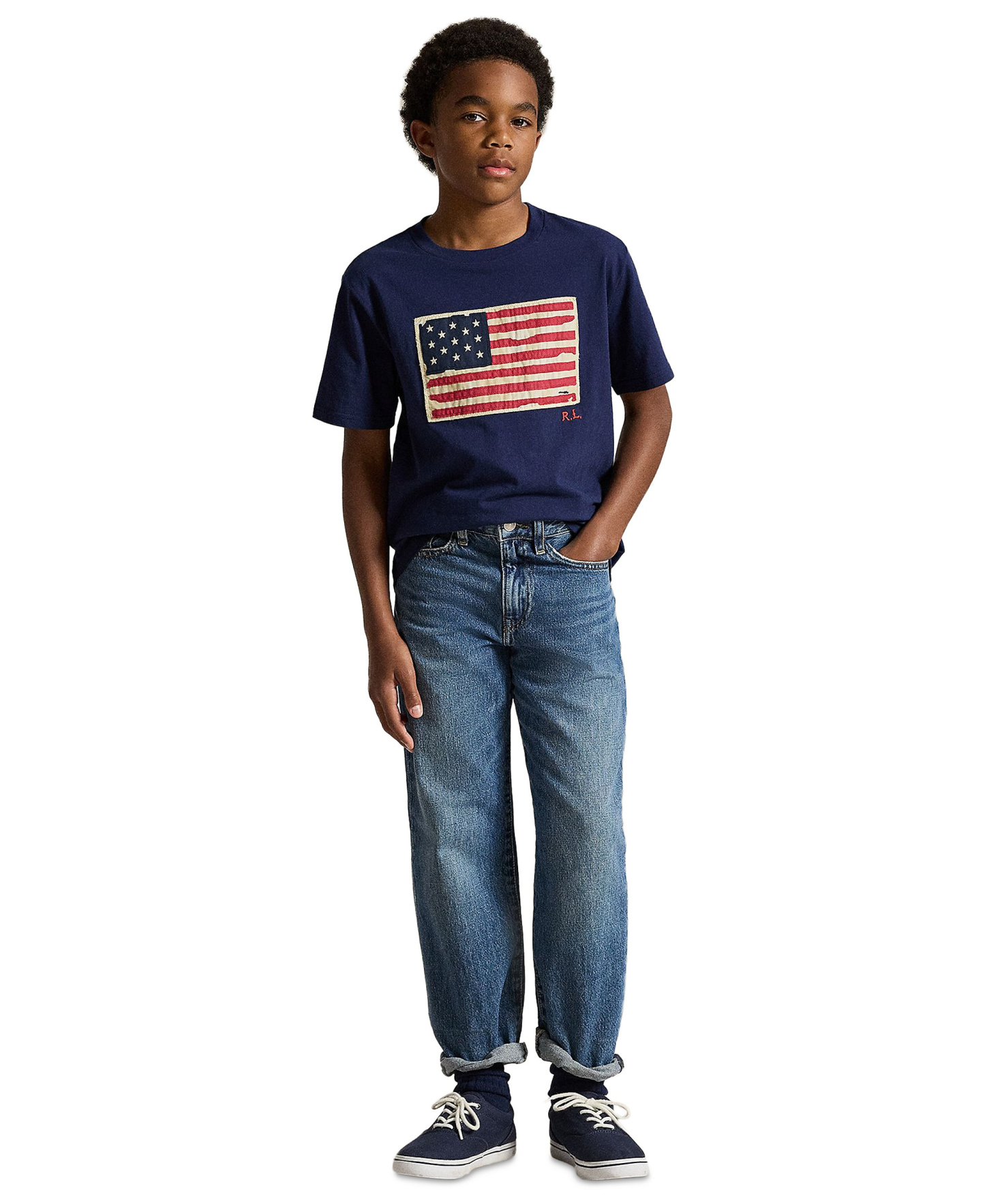 Polo Ralph Lauren Boys' 8-20 Flag Cotton Jersey Tee - Cruise Navy