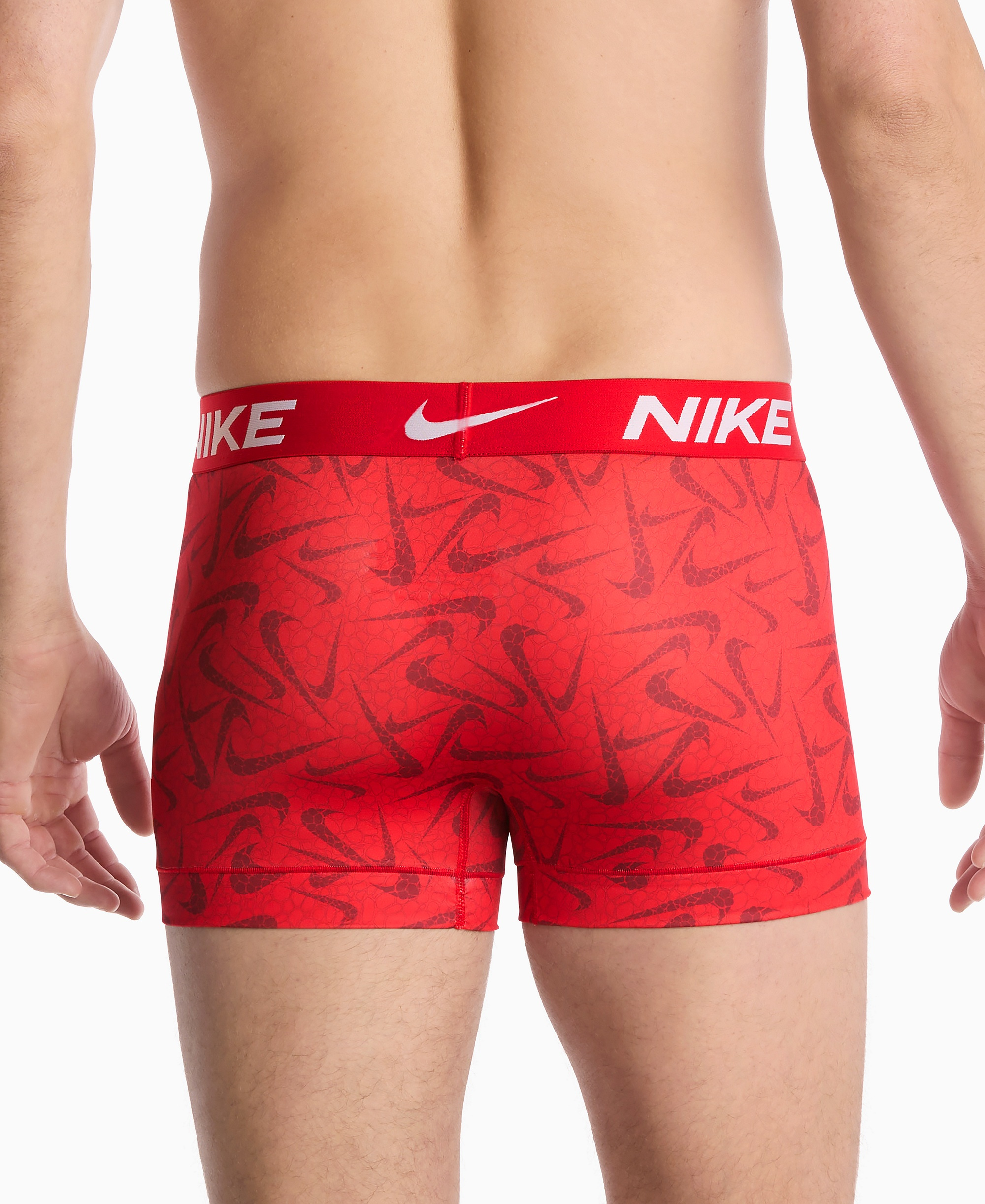Nike Men's 3-Pack Dri-FIT Essential Micro Trunk - Uni Red Pebble Swoosh Print/ Blue Crystal/ Black