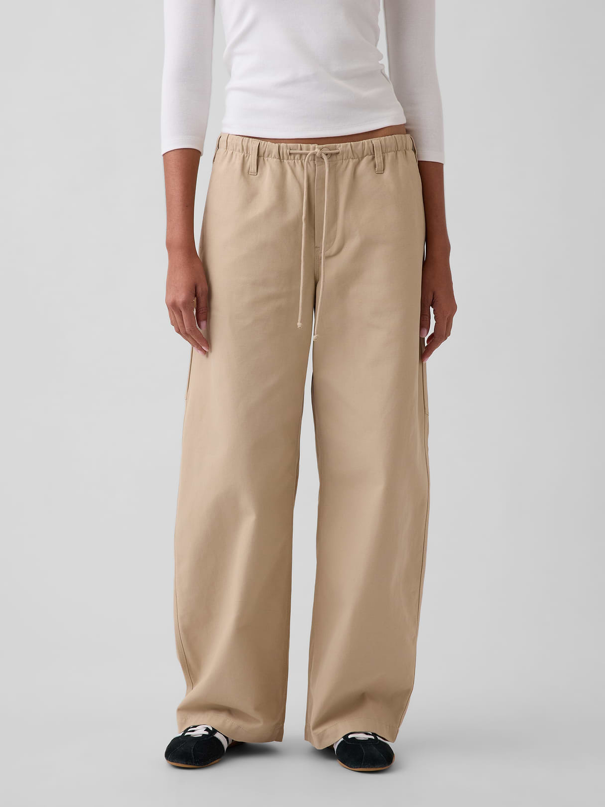 Canvas Easy Baggy Barrel Cargo Pants - Wicker tan