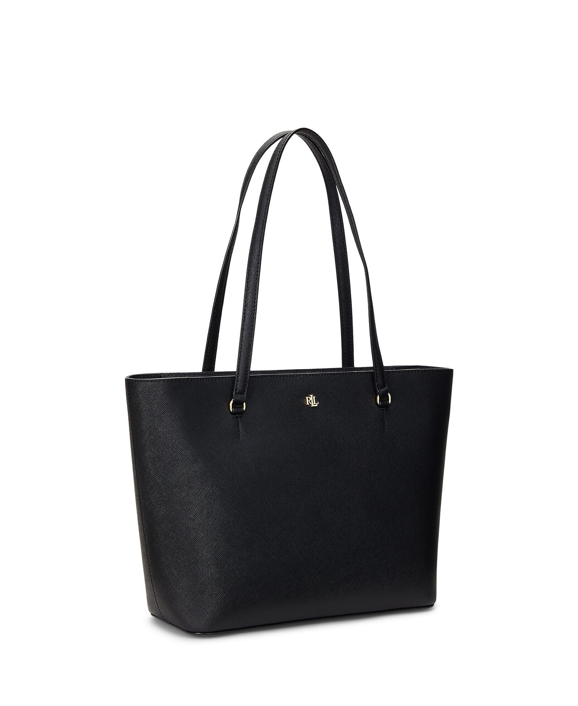 Lauren Ralph Lauren Crosshatch Leather Karly Medium Shopper Tote Handbag - Black