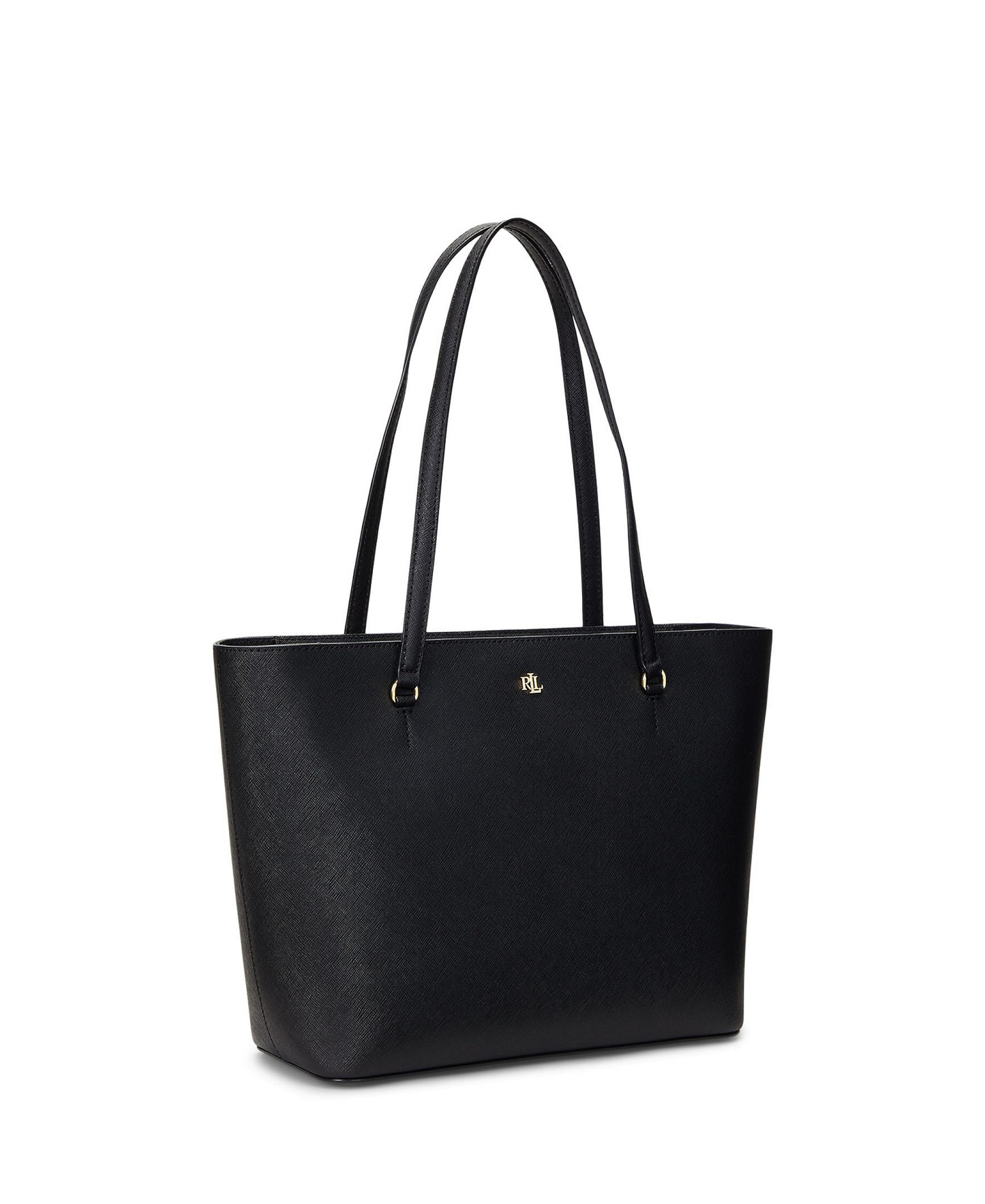 Lauren Ralph Lauren Crosshatch Leather Karly Medium Shopper Tote Handbag - Black